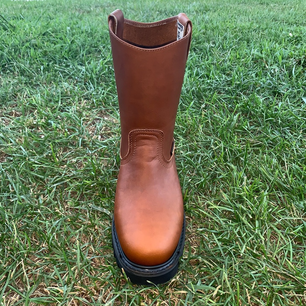 Men's Work STEEL TOE Boots Pull On Leather Brown Bota Trabajo Con Casquillo 410 - Picture 3 of 8
